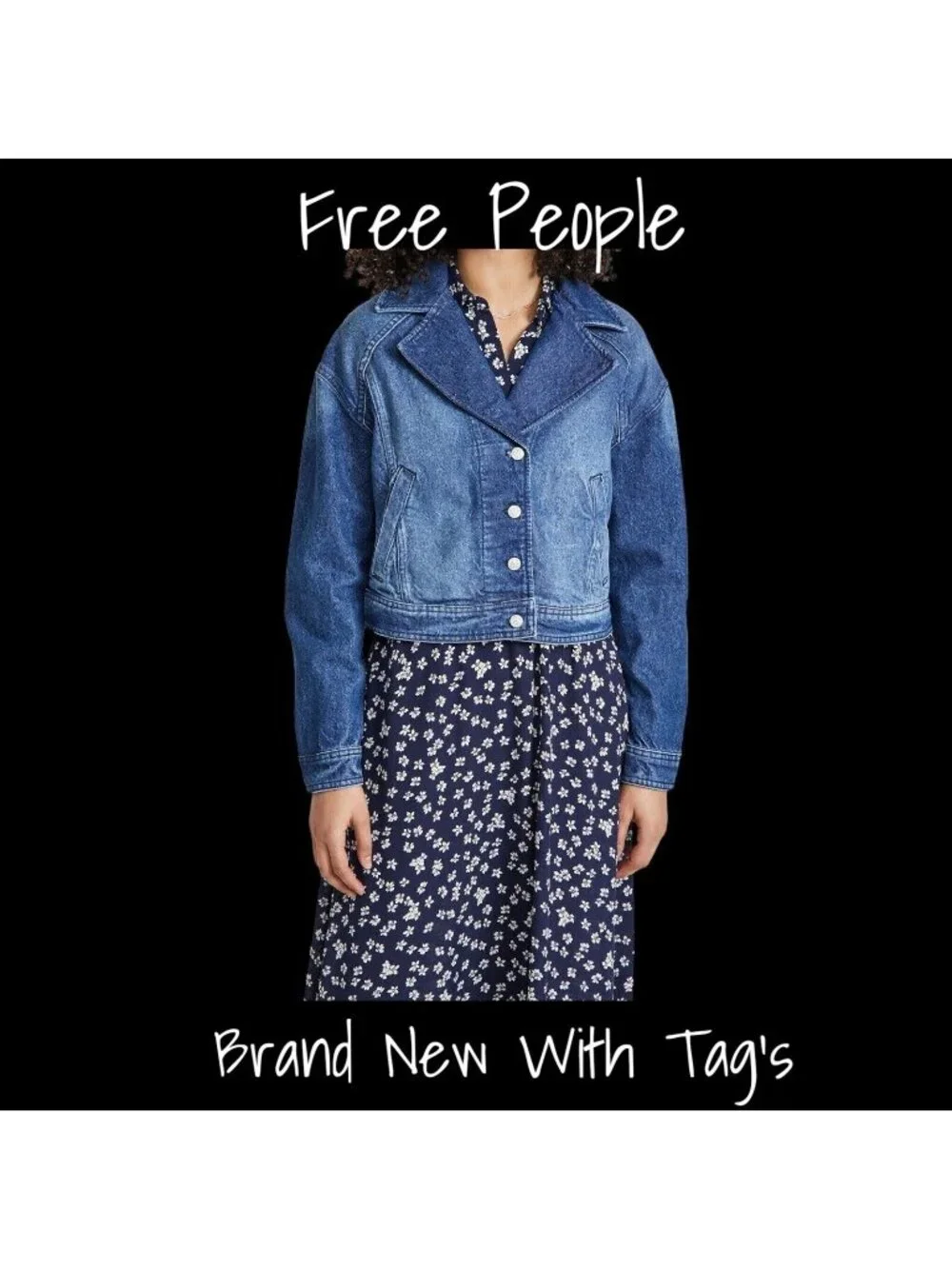 Free People Oversized Blue Trucker Denim Jacket for Women Size Large, Brand New - Picture 1 of 5